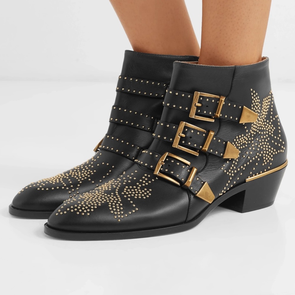 Chloe Susanna Boots in Black leather / Gold hardware Size 38